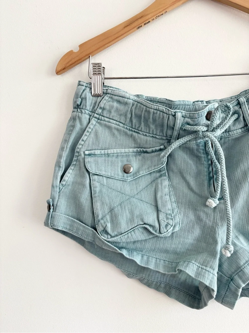 Free People Solid WAIMEA Slouchy Slate Blue Cargo Drawstring Shorts - Picture 5 of 13
